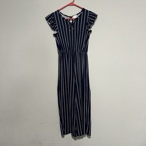 Jenna & Jessie Girls Sz 12 Blue White Hearts Cap Sleeves Elastic Waist Jumpsuit